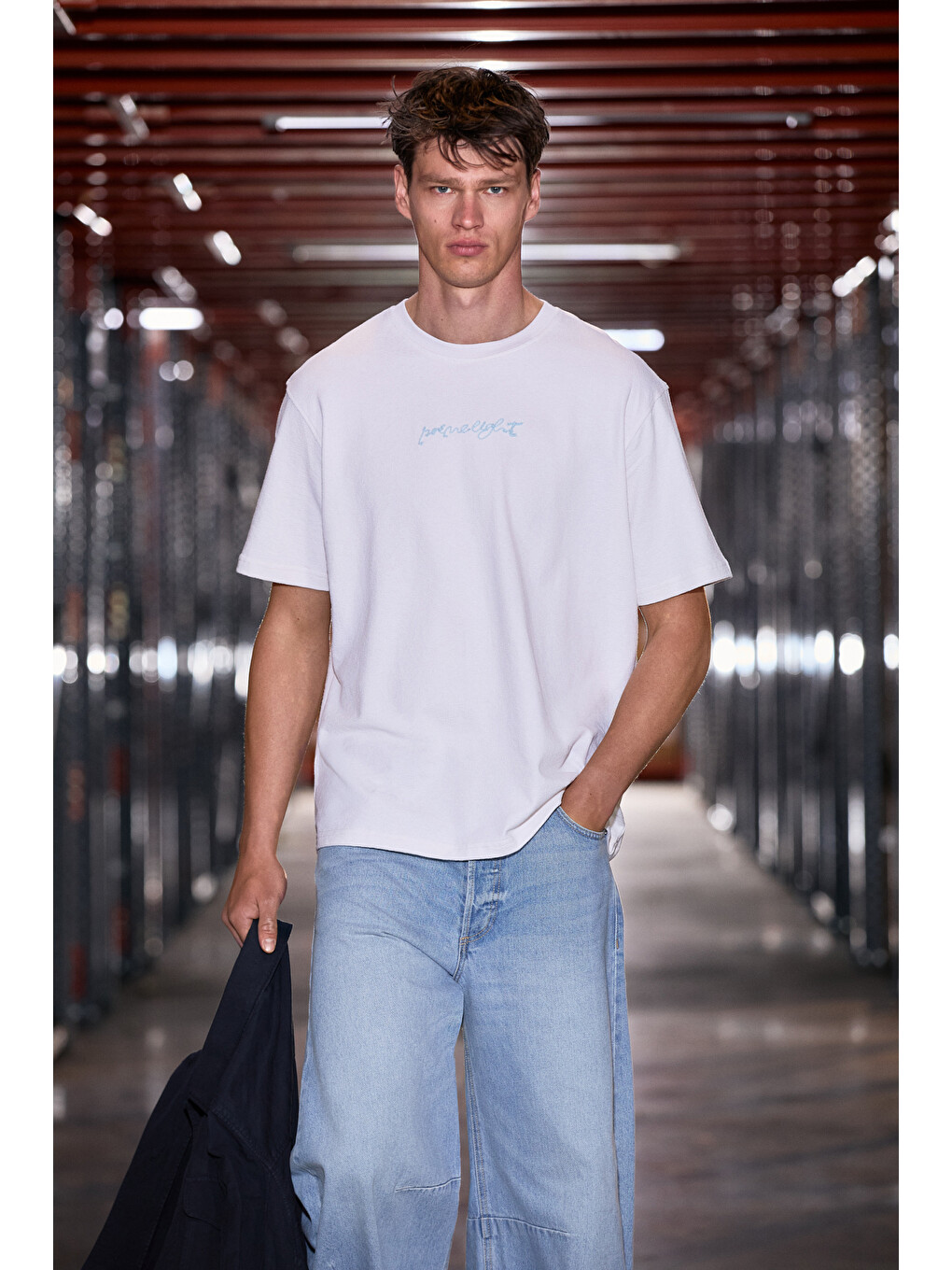 Saımon Erkek %100 Organik Pamuklu Yuvarlak Yakalı Nakış Detaylı Regular Fit Ekru T-shirt-2
