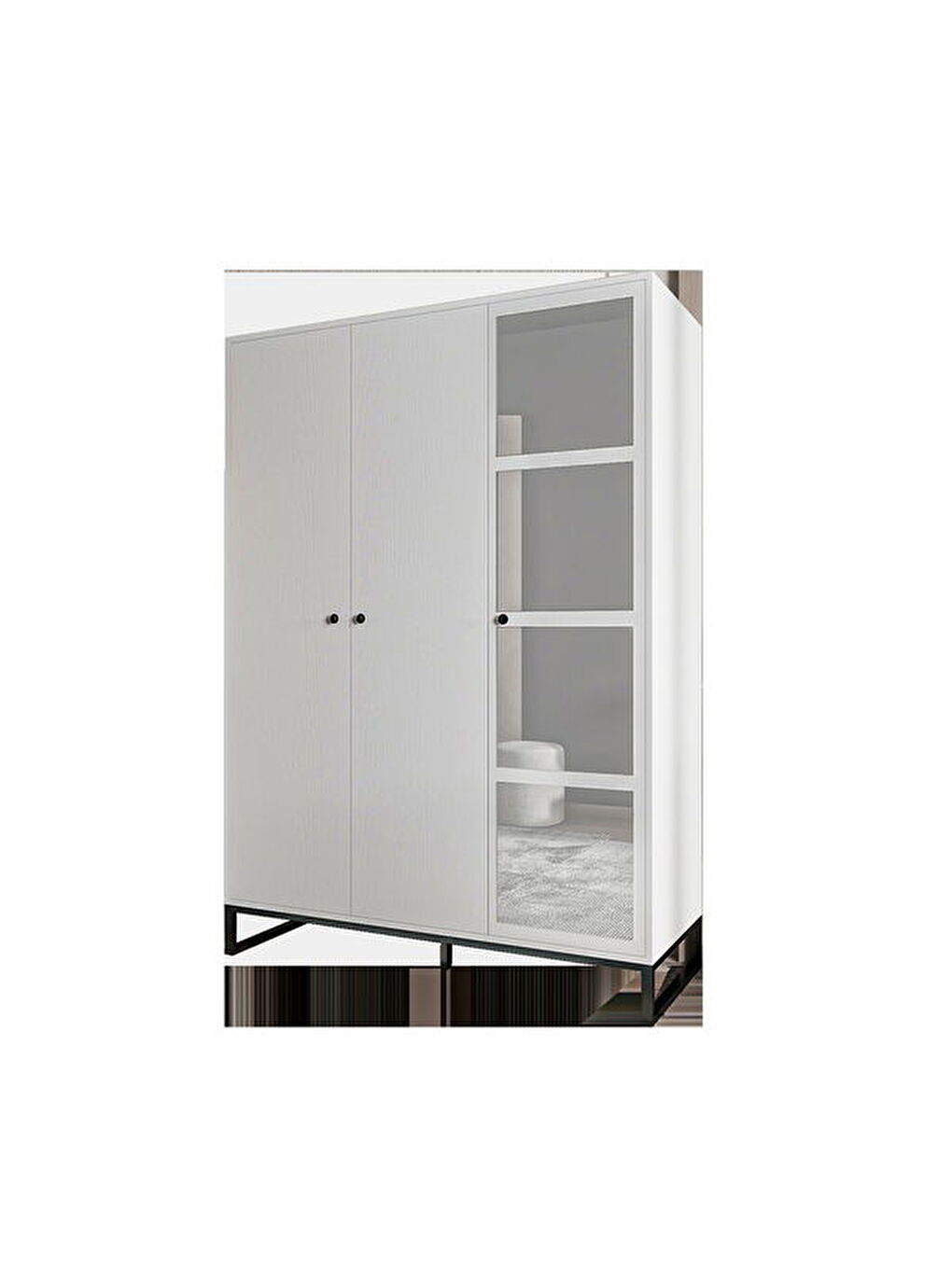 Alba 3 Kapaklı Gardırop - Beyaz / Siyah - 196x54x140 cm-1