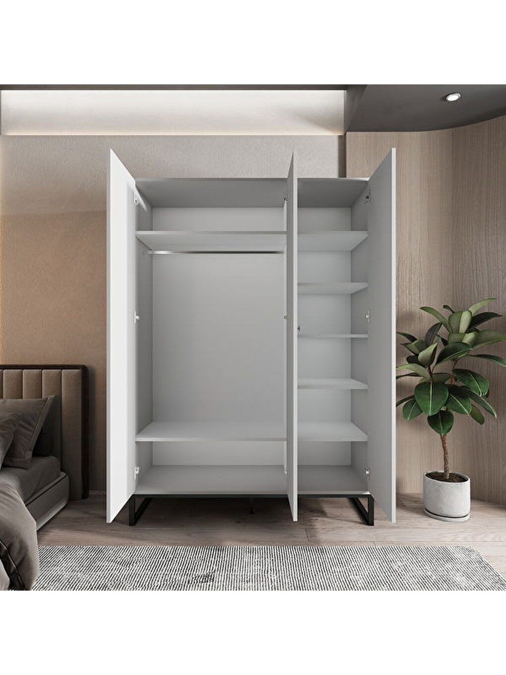 Alba 3 Kapaklı Gardırop - Beyaz / Siyah - 196x54x140 cm-2