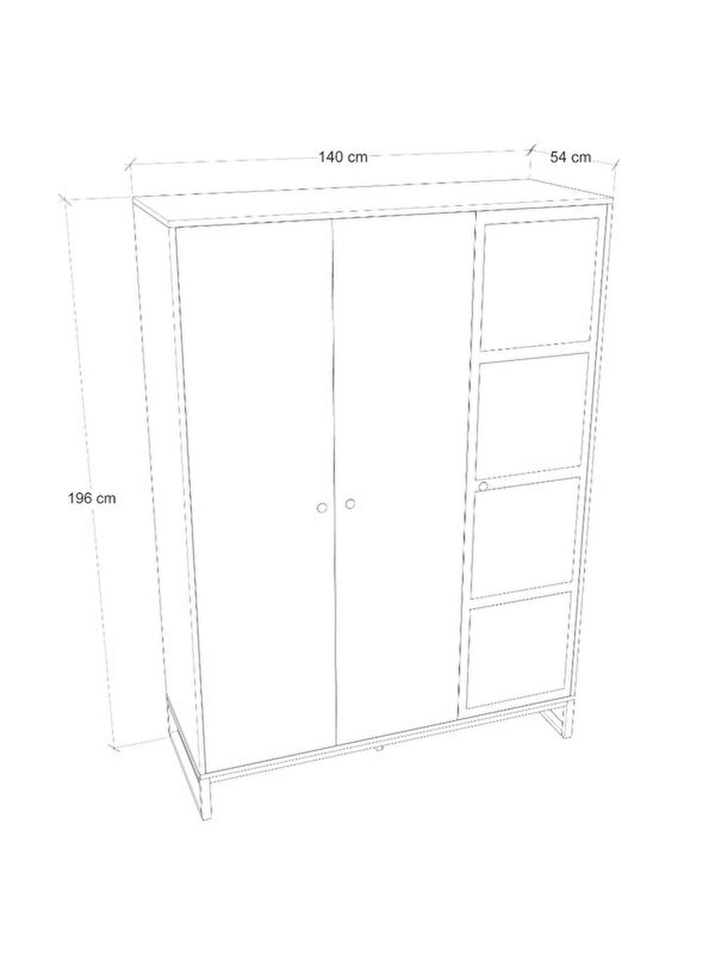Alba 3 Kapaklı Gardırop - Beyaz / Siyah - 196x54x140 cm-4