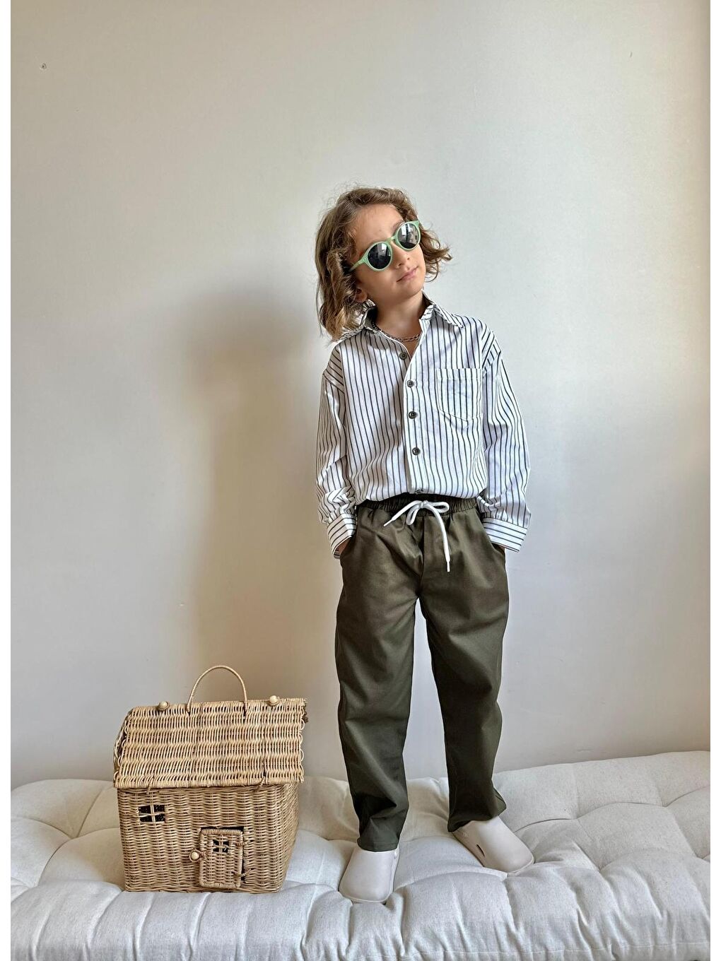 Haki Erkek Çocuk Gabardin Pantalon ve Gömlek Alt Üst Takım