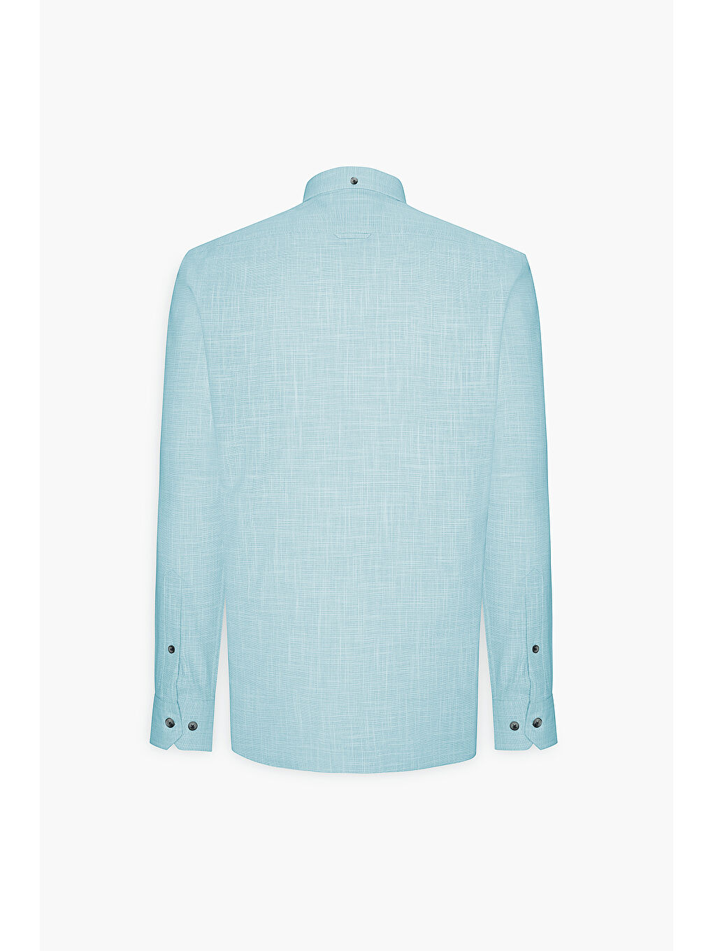 Erkek Turkuaz Slim Fit Dar Kesim Düğmeli Yaka Keten Görünümlü %100 Pamuk Flamlı Gömlek-1