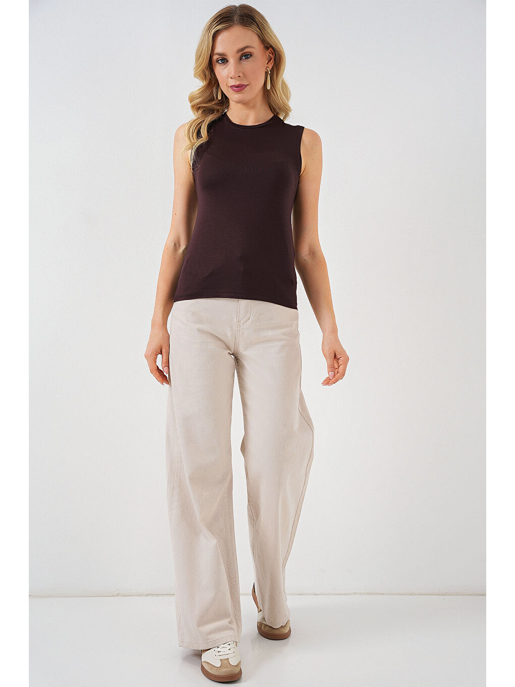 Kadın Kolsuz Body 4347 - Kahverengi-1