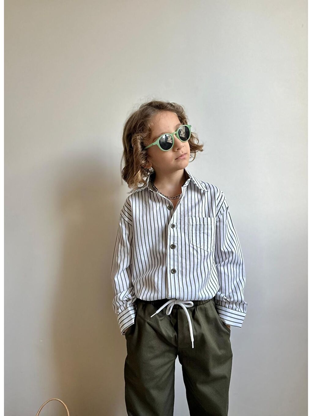 Haki Erkek Çocuk Gabardin Pantalon ve Gömlek Alt Üst Takım-1