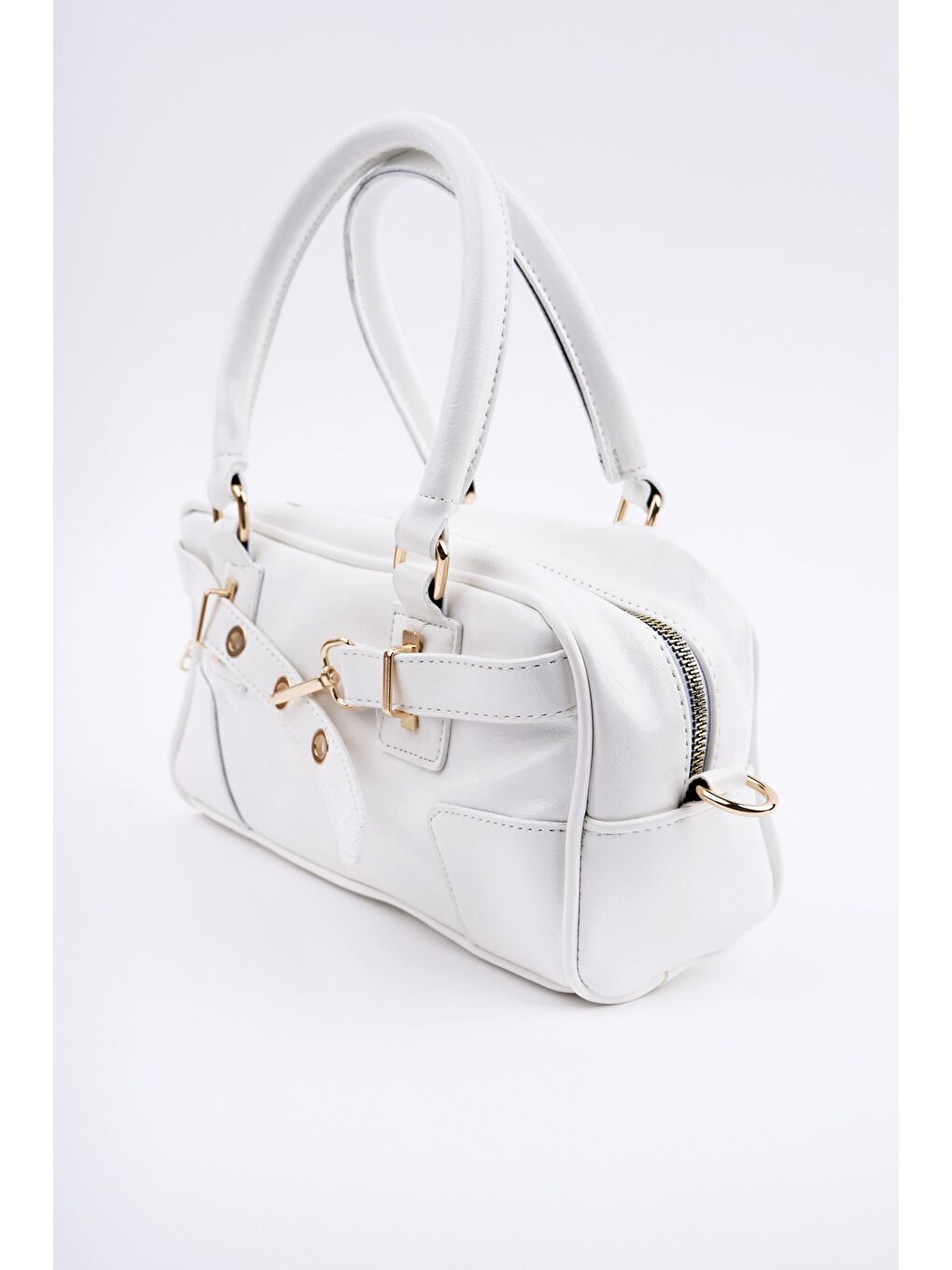 Beyaz ROSALİE Kadın Kemer Detaylı El ve Omuz Çantası-1