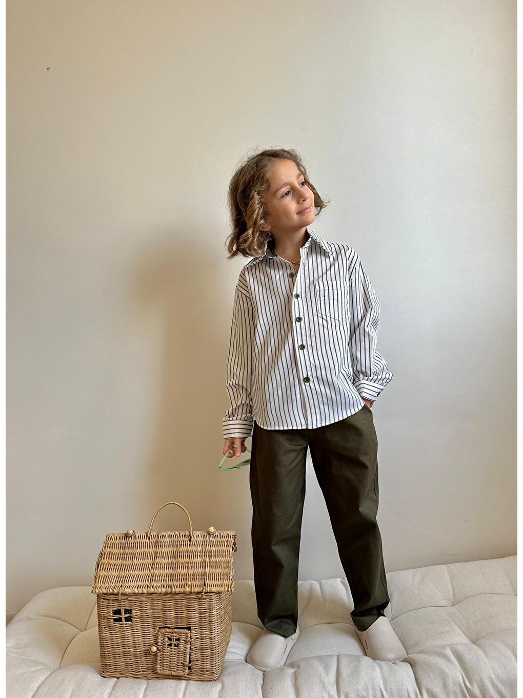 Haki Erkek Çocuk Gabardin Pantalon ve Gömlek Alt Üst Takım-2