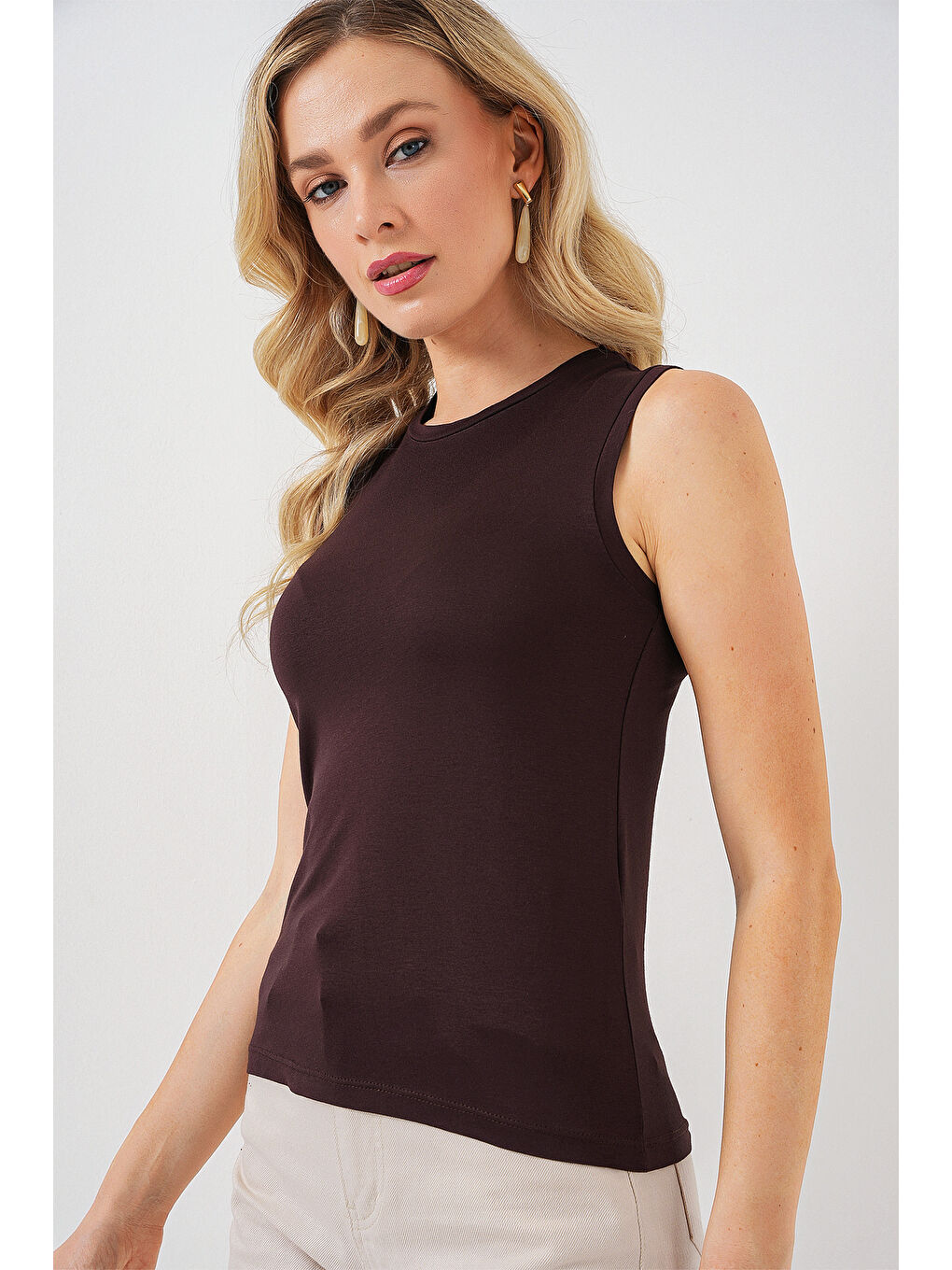 Kadın Kolsuz Body 4347 - Kahverengi-3