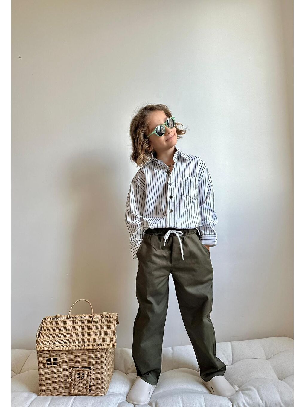 Haki Erkek Çocuk Gabardin Pantalon ve Gömlek Alt Üst Takım-3