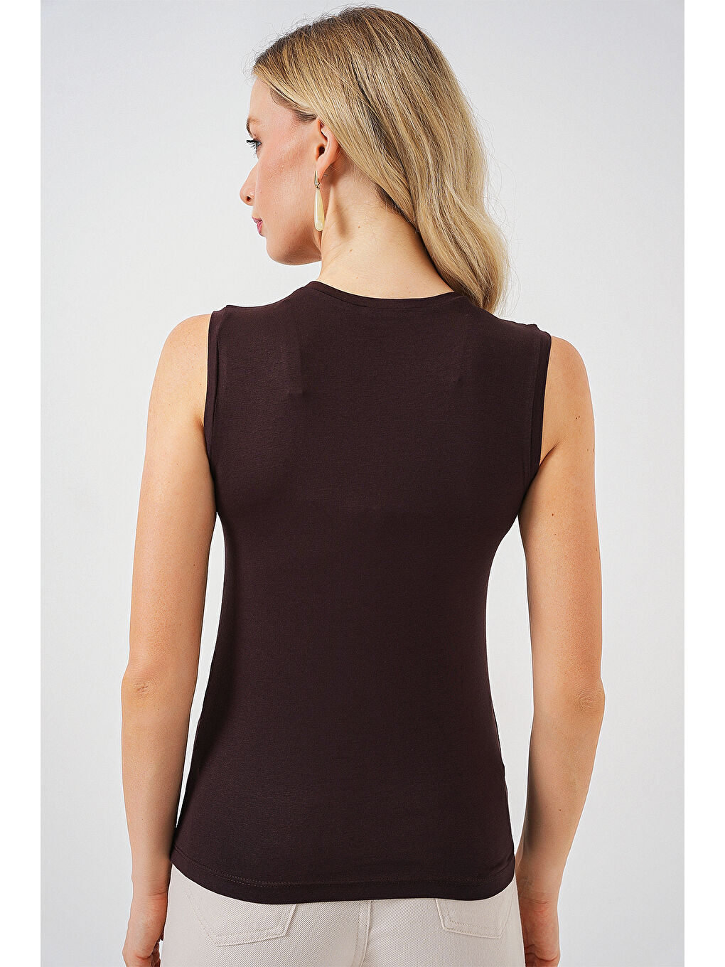 Kadın Kolsuz Body 4347 - Kahverengi-5