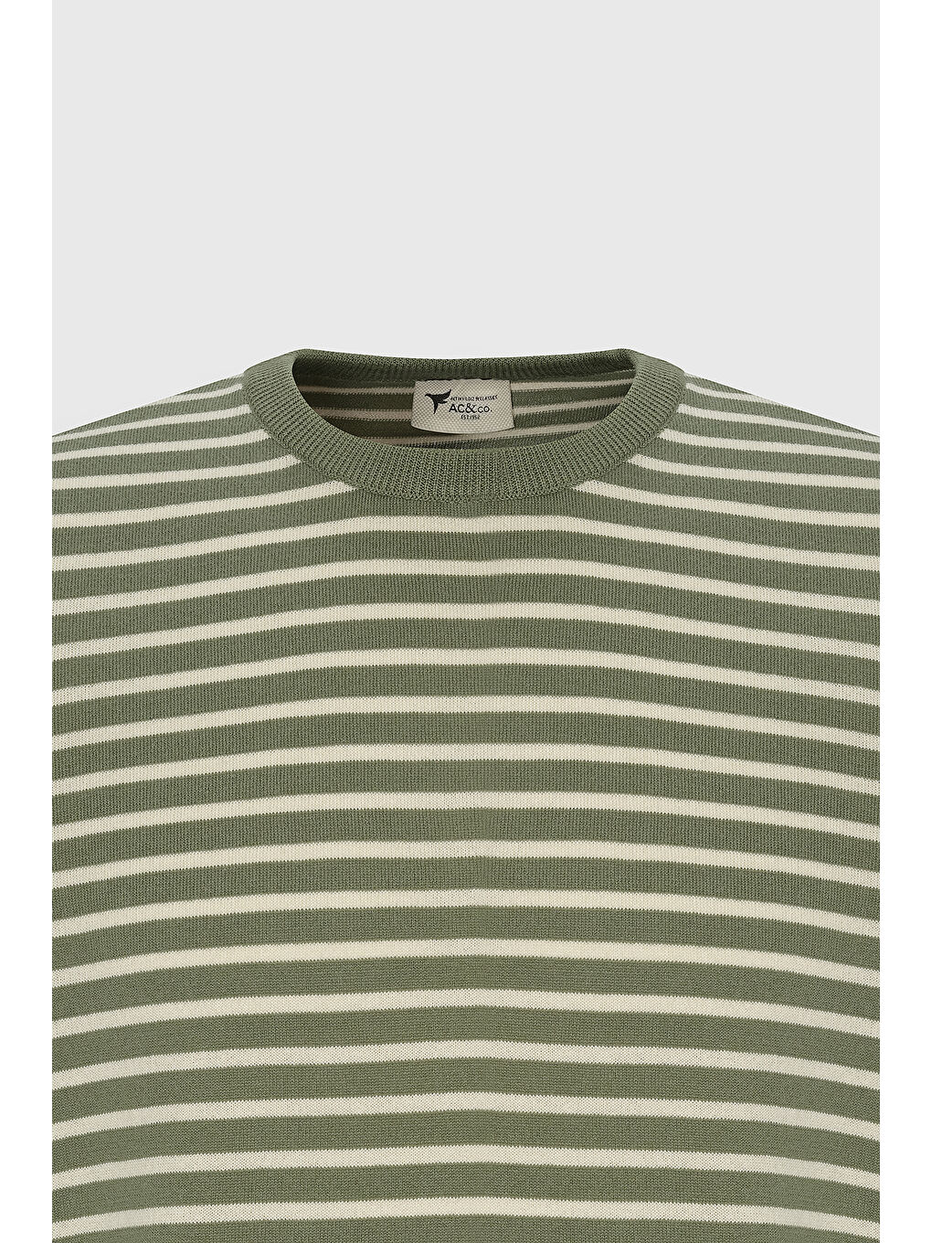 Erkek Haki-Bej Standart Fit Normal Kesim Bisiklet Yaka %100 Pamuk Kısa Kollu Çizgili Triko Tişört-5