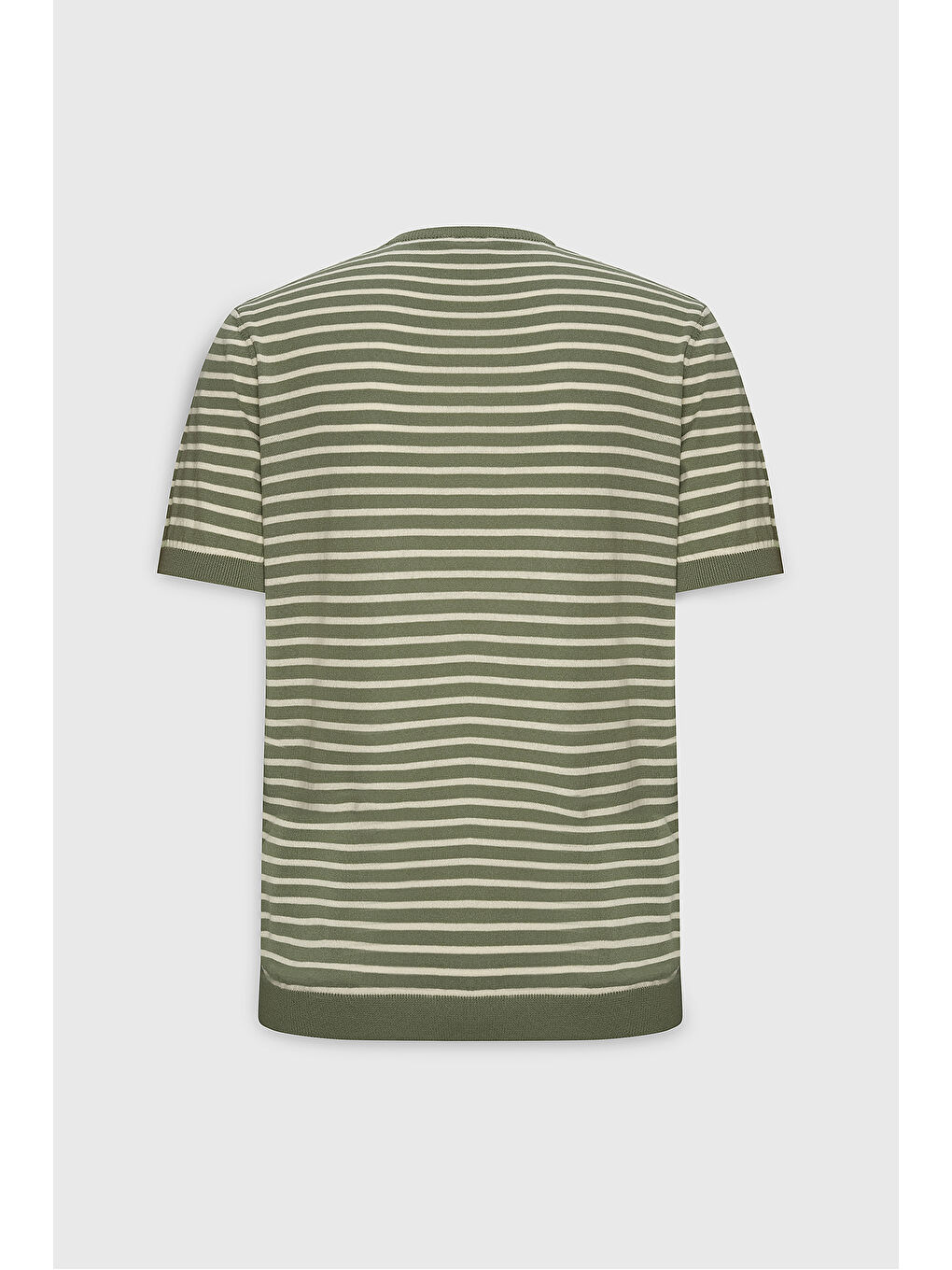 Erkek Haki-Bej Standart Fit Normal Kesim Bisiklet Yaka %100 Pamuk Kısa Kollu Çizgili Triko Tişört-7
