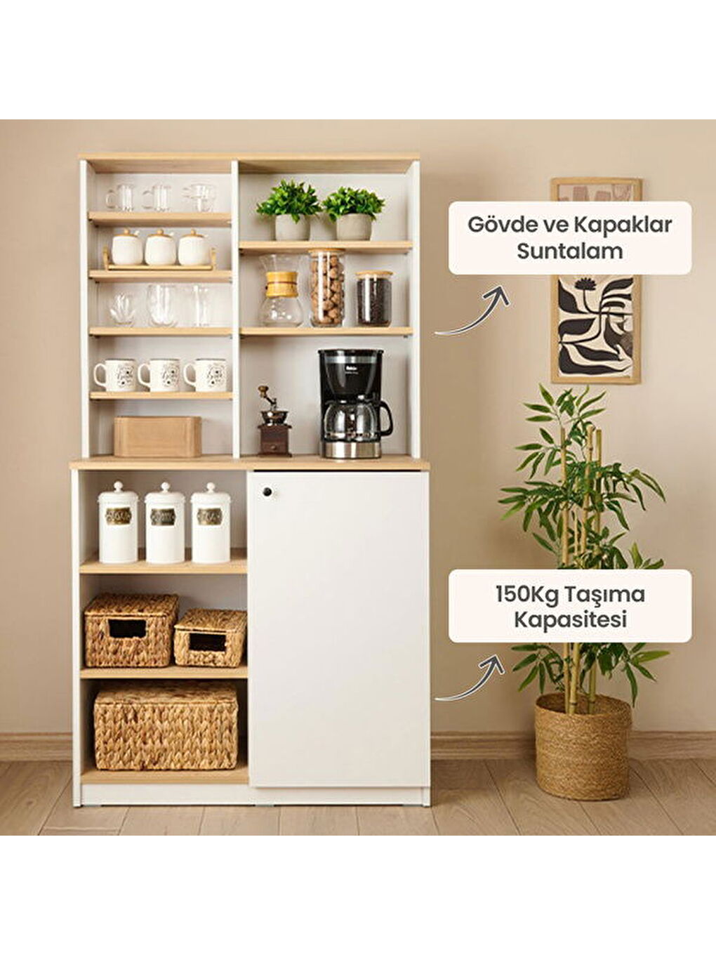 Kahverengi Swan Çok Amaçlı Dolap - Safir Meşe / Beyaz