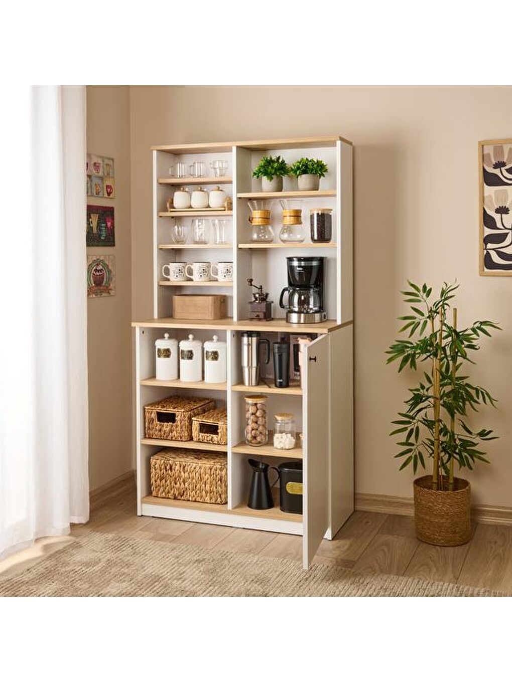 Kahverengi Swan Çok Amaçlı Dolap - Safir Meşe / Beyaz-5