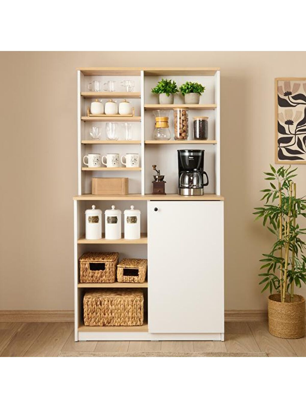 Kahverengi Swan Çok Amaçlı Dolap - Safir Meşe / Beyaz-7