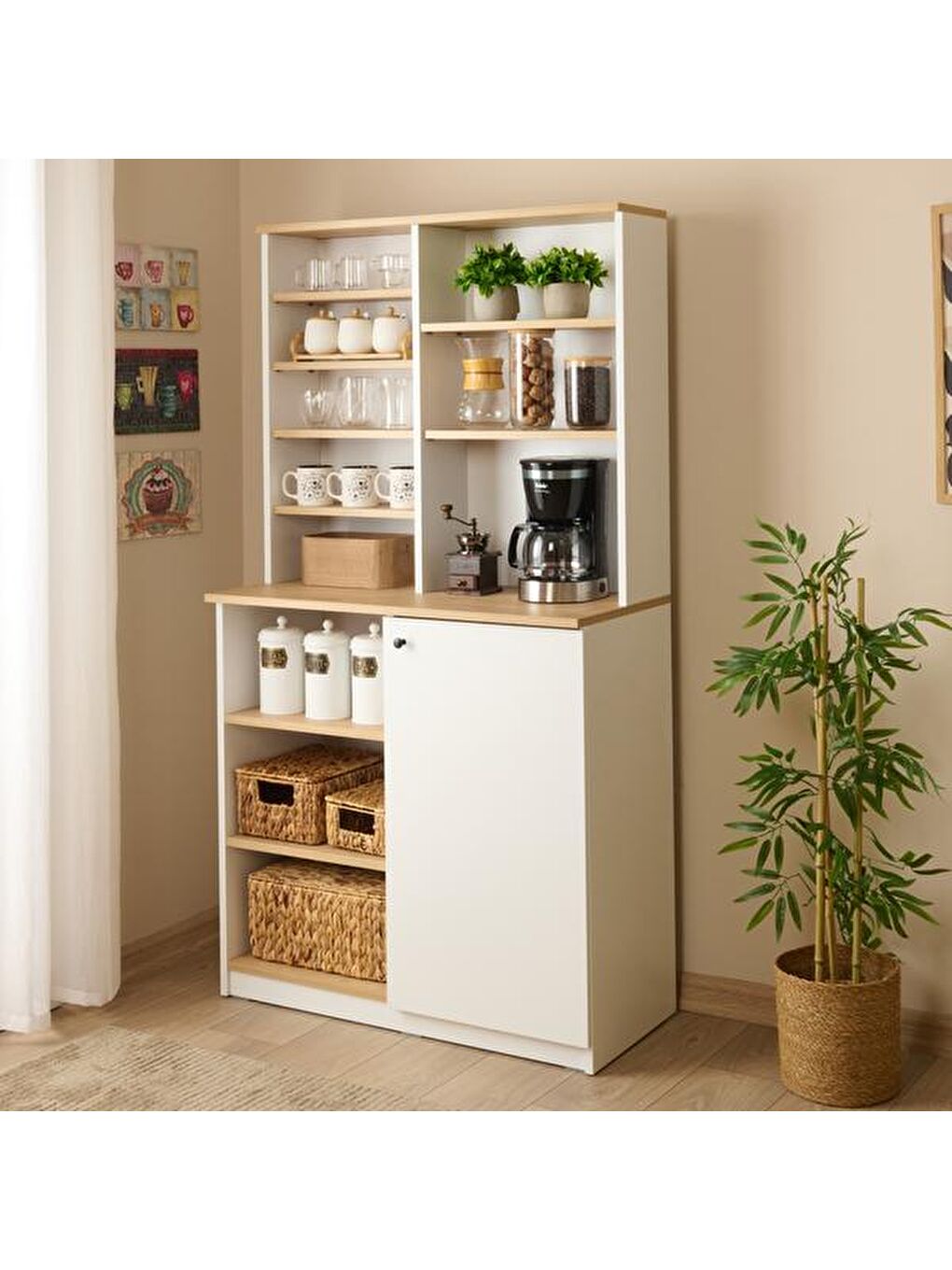 Kahverengi Swan Çok Amaçlı Dolap - Safir Meşe / Beyaz-8