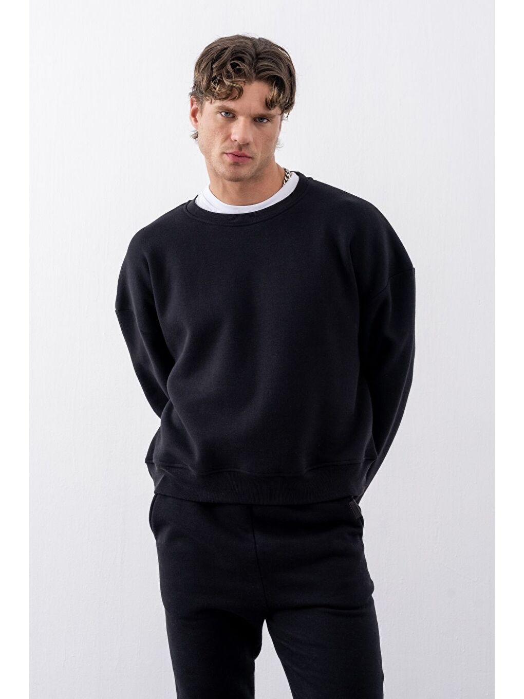Erkek Boxy Oversize Siyah Sweatshirt