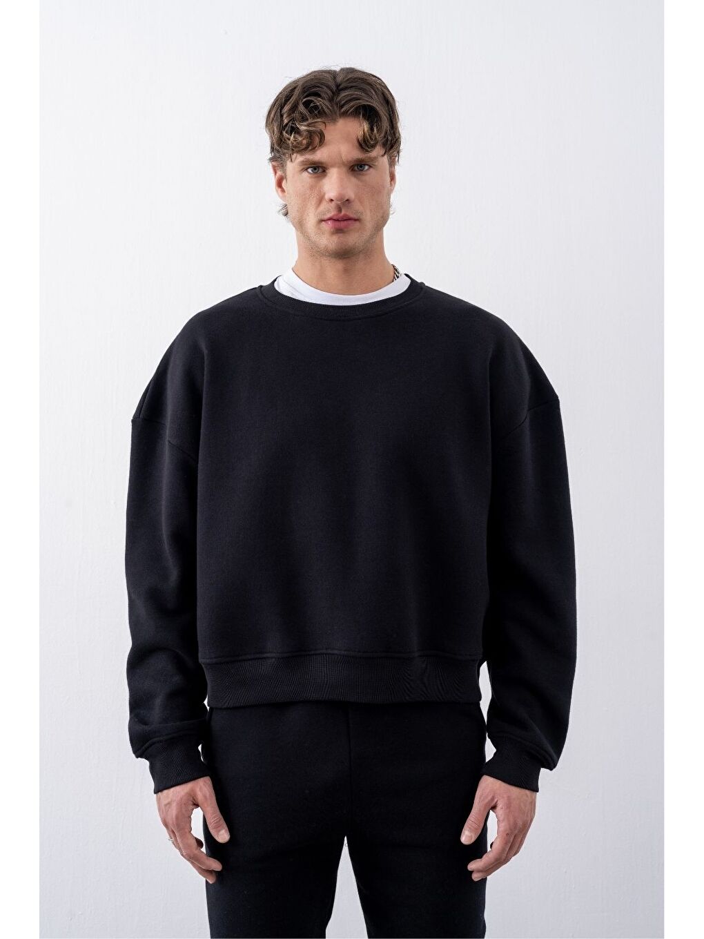 Erkek Boxy Oversize Siyah Sweatshirt-2