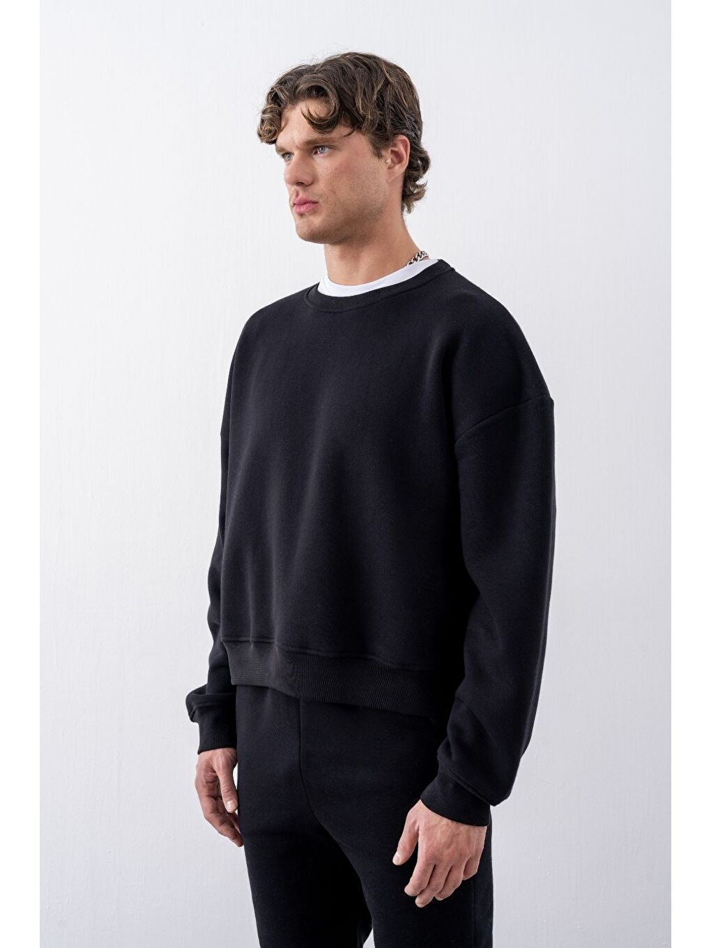 Erkek Boxy Oversize Siyah Sweatshirt-3