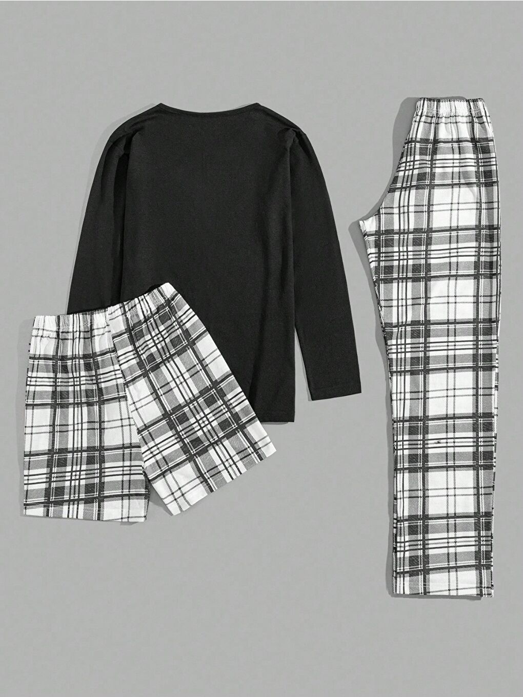 Siyah Ekose Desenli 3 Parça Erkek Pijama Seti Ayıcık Baskılı-1