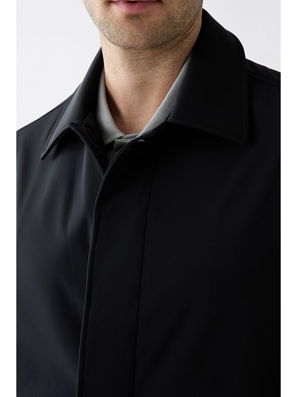 Siyah Fermuar Cepli Düğmeli Klasik Pardösü & Trençkot-2