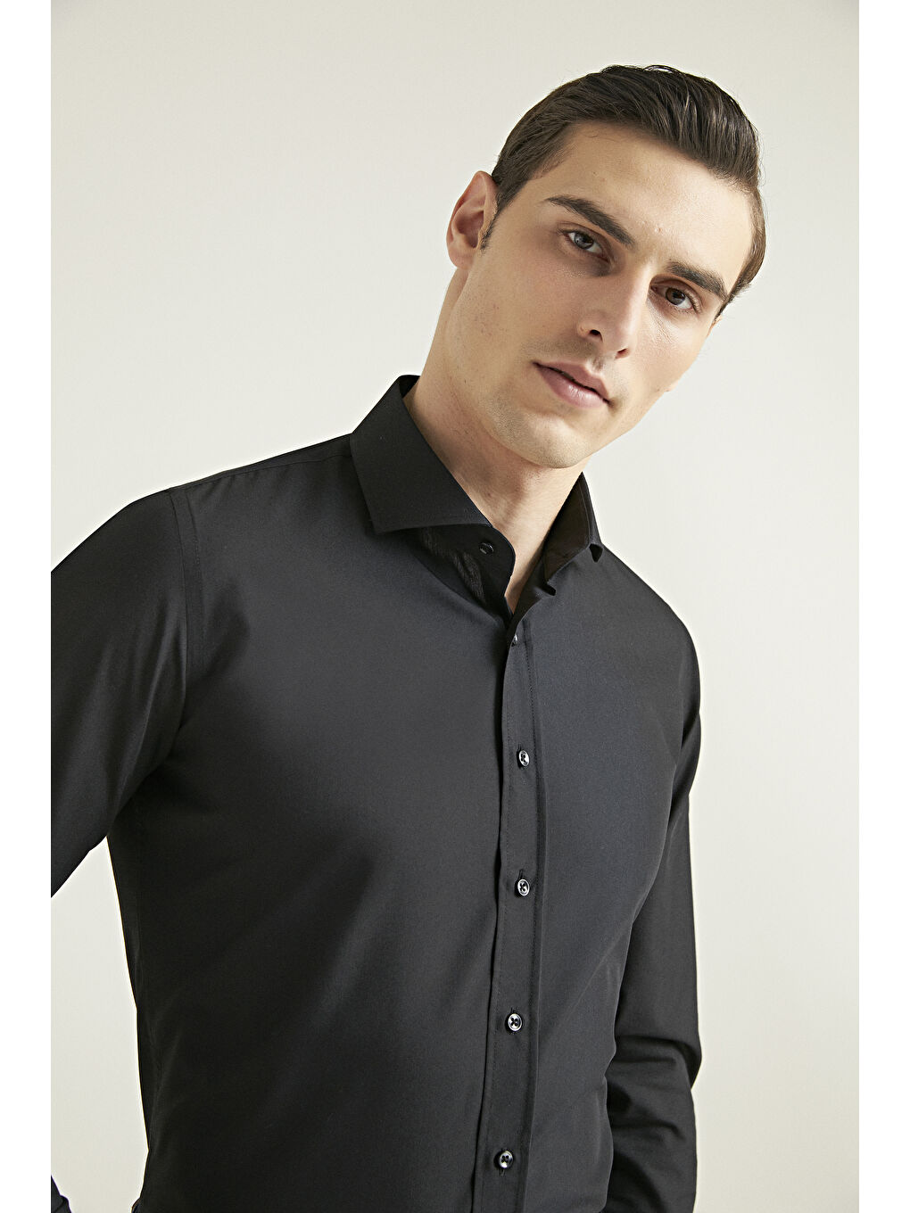 Slim Fit Siyah Nano Care Gömlek-1