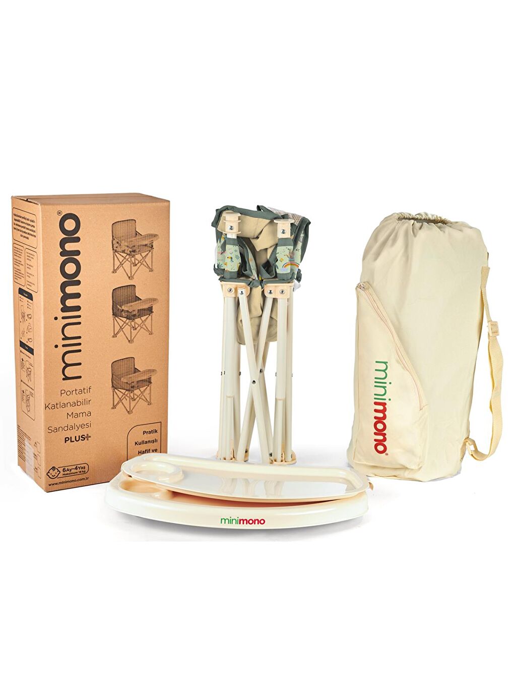 Büyük Boy Katlanır Portatif Mama Sandalyesi - Bej Standart-3