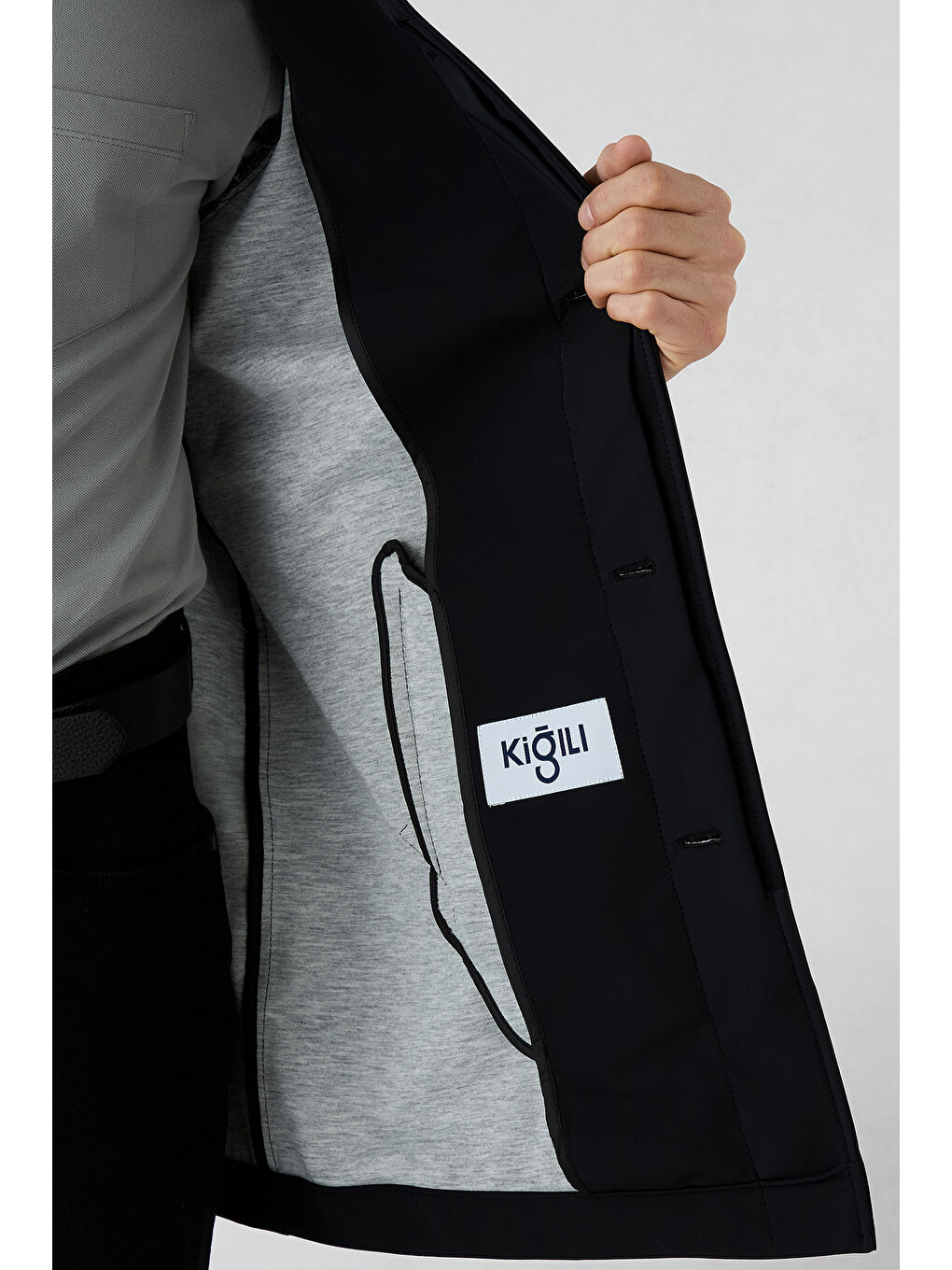 Siyah Fermuar Cepli Düğmeli Klasik Pardösü & Trençkot-3