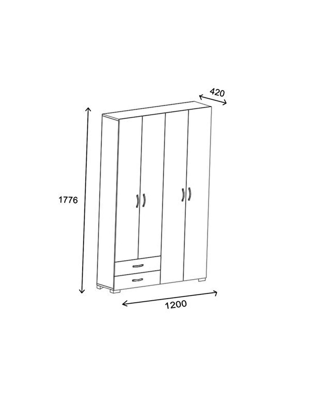 Heybeli 4 Kapak 2 Çekmece Gardırop - Beyaz - 120 cm-1
