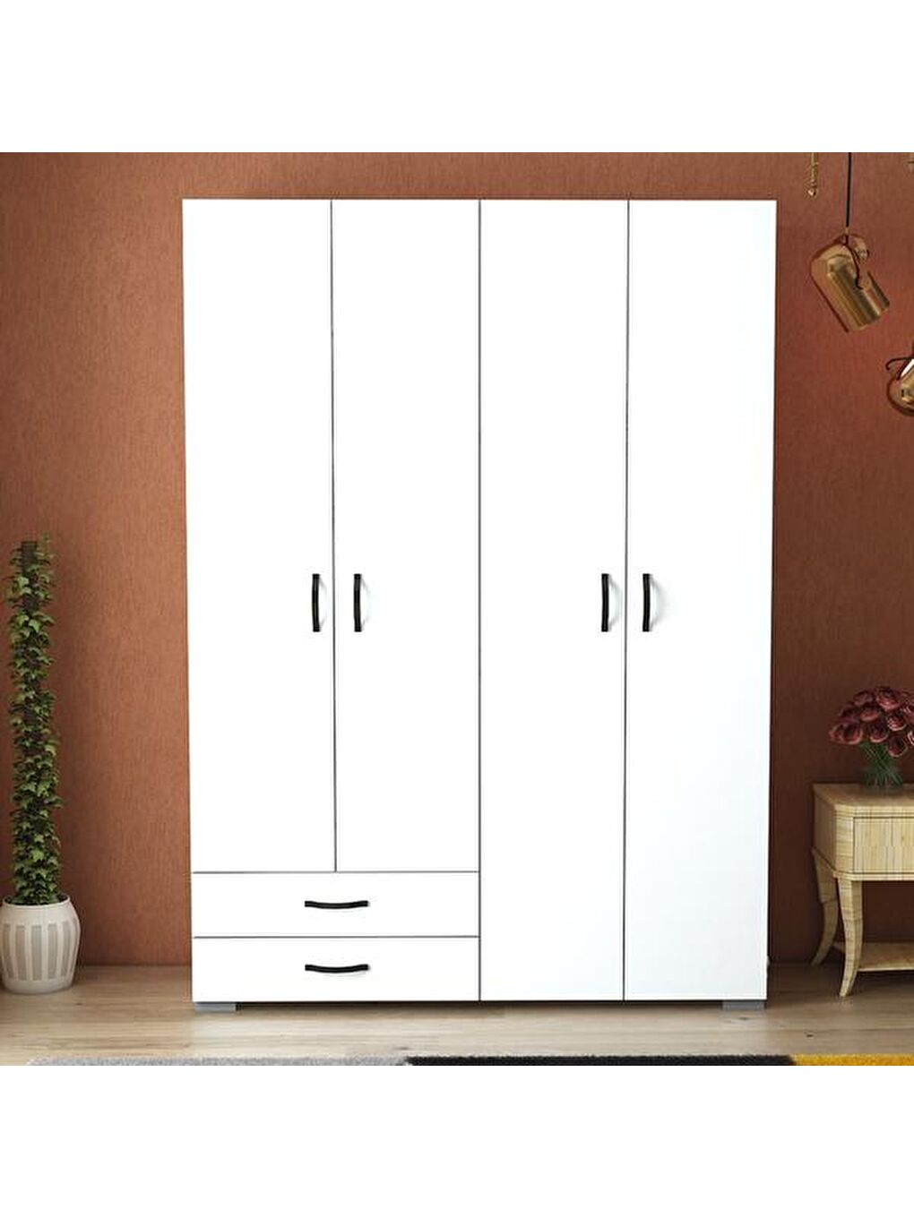 Heybeli 4 Kapak 2 Çekmece Gardırop - Beyaz - 120 cm-2