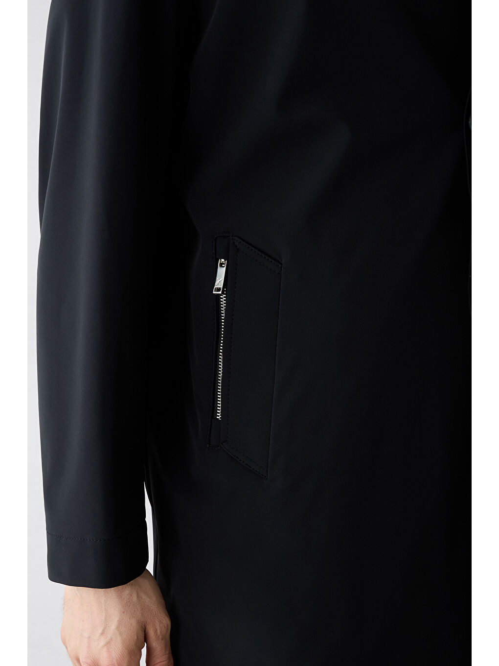 Siyah Fermuar Cepli Düğmeli Klasik Pardösü & Trençkot-4