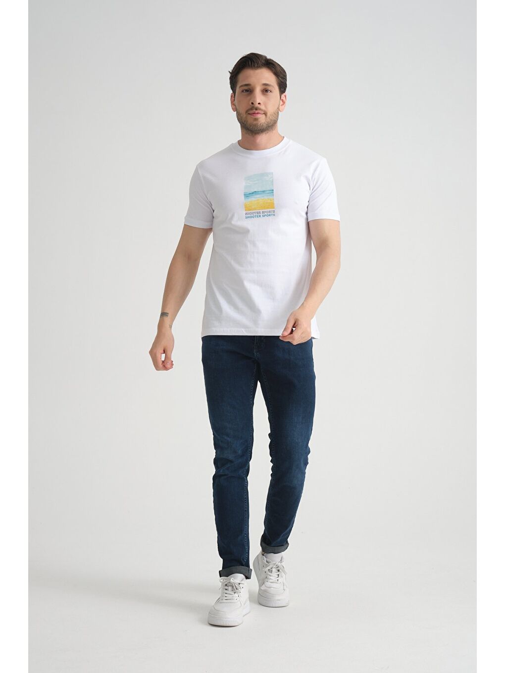 Beyaz Erkek T-Shirt %100 Pamuk Minimalist Tasarım Regular Kalıp Baskılı-3