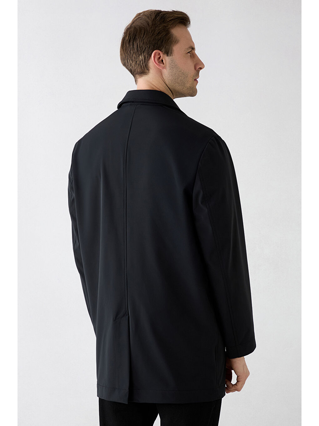 Siyah Fermuar Cepli Düğmeli Klasik Pardösü & Trençkot-5