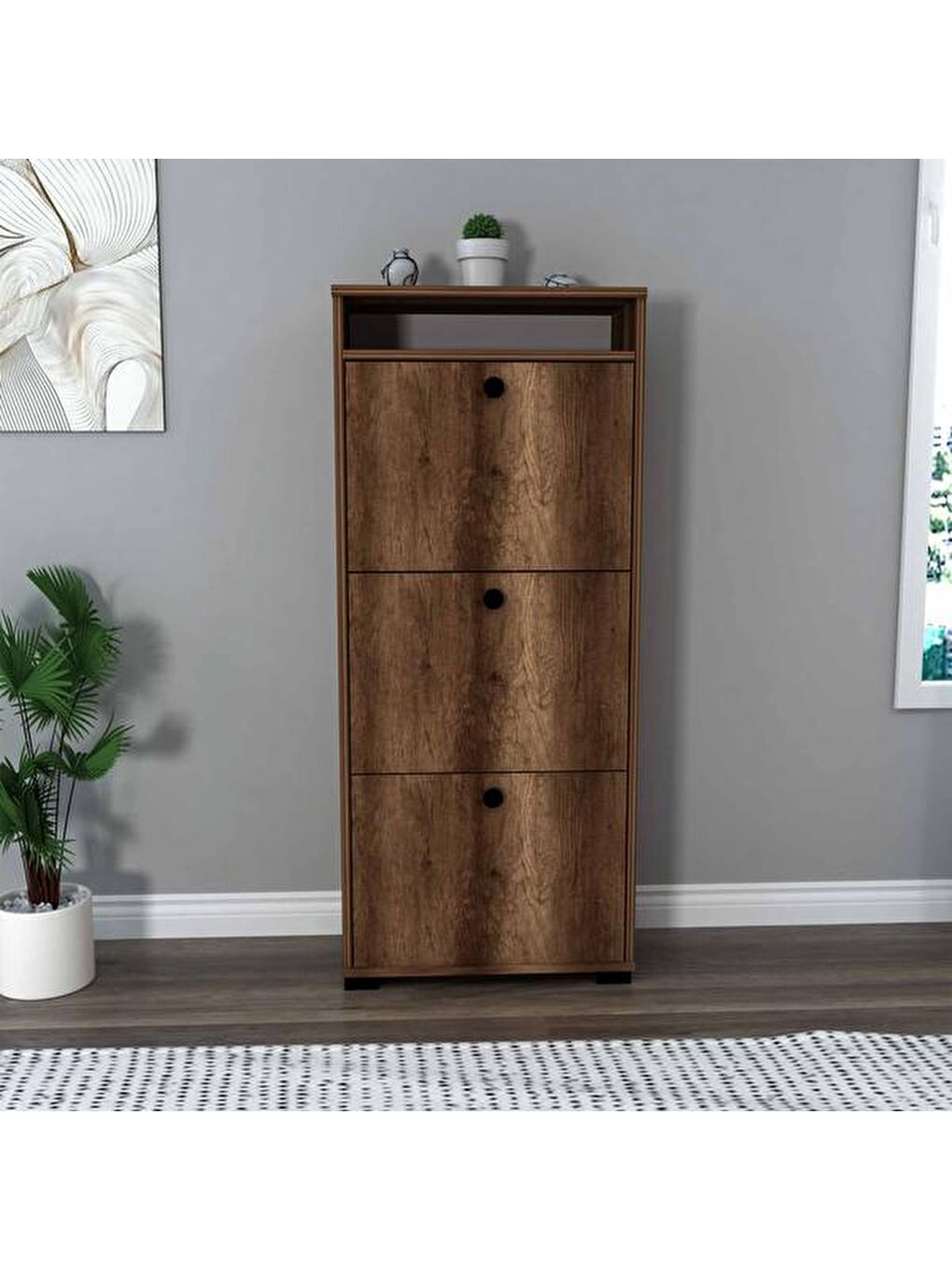 Kahverengi Rina Raflı Kapak Ayakkabılık - Barok Ceviz