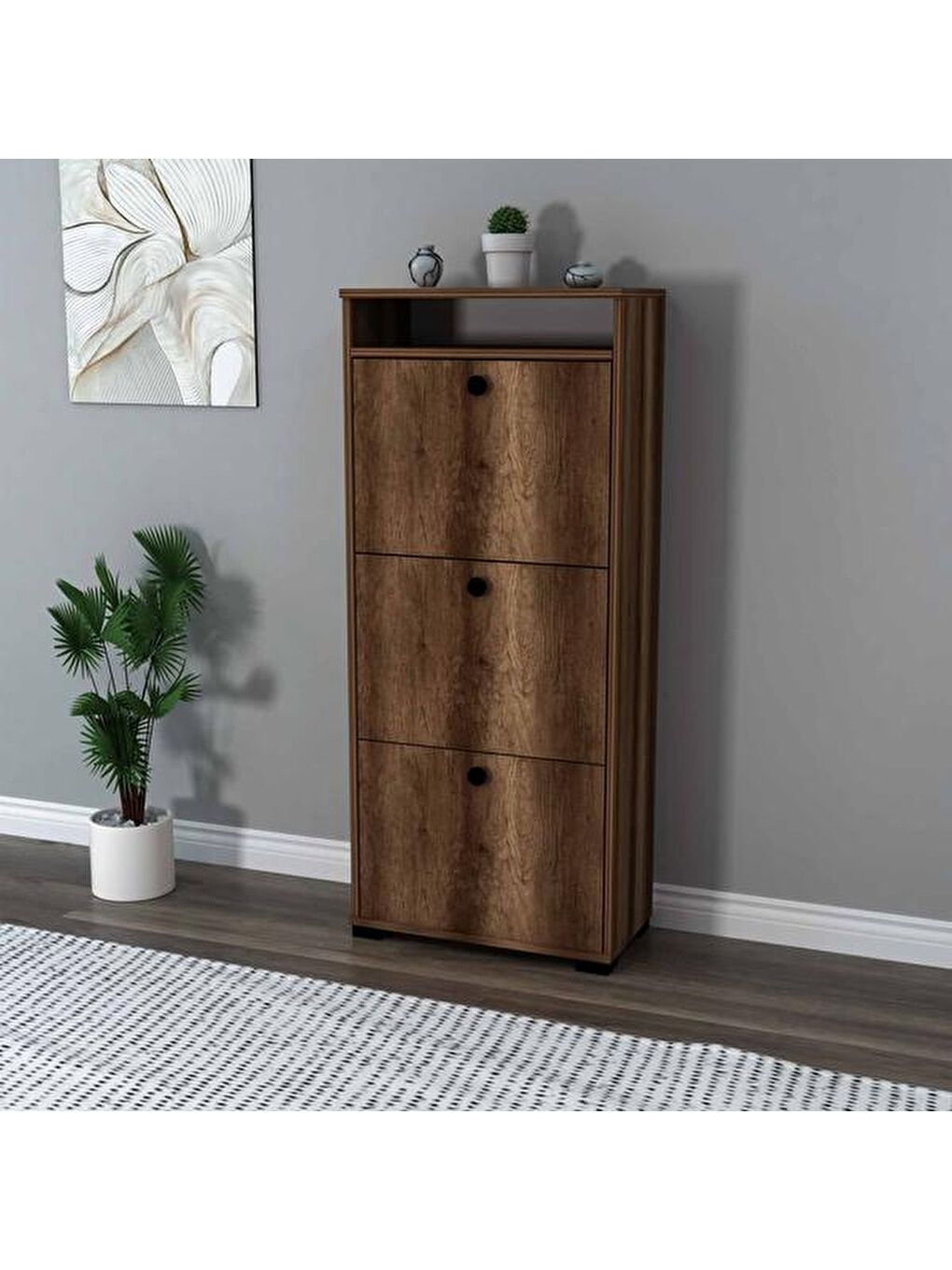 Kahverengi Rina Raflı Kapak Ayakkabılık - Barok Ceviz-2