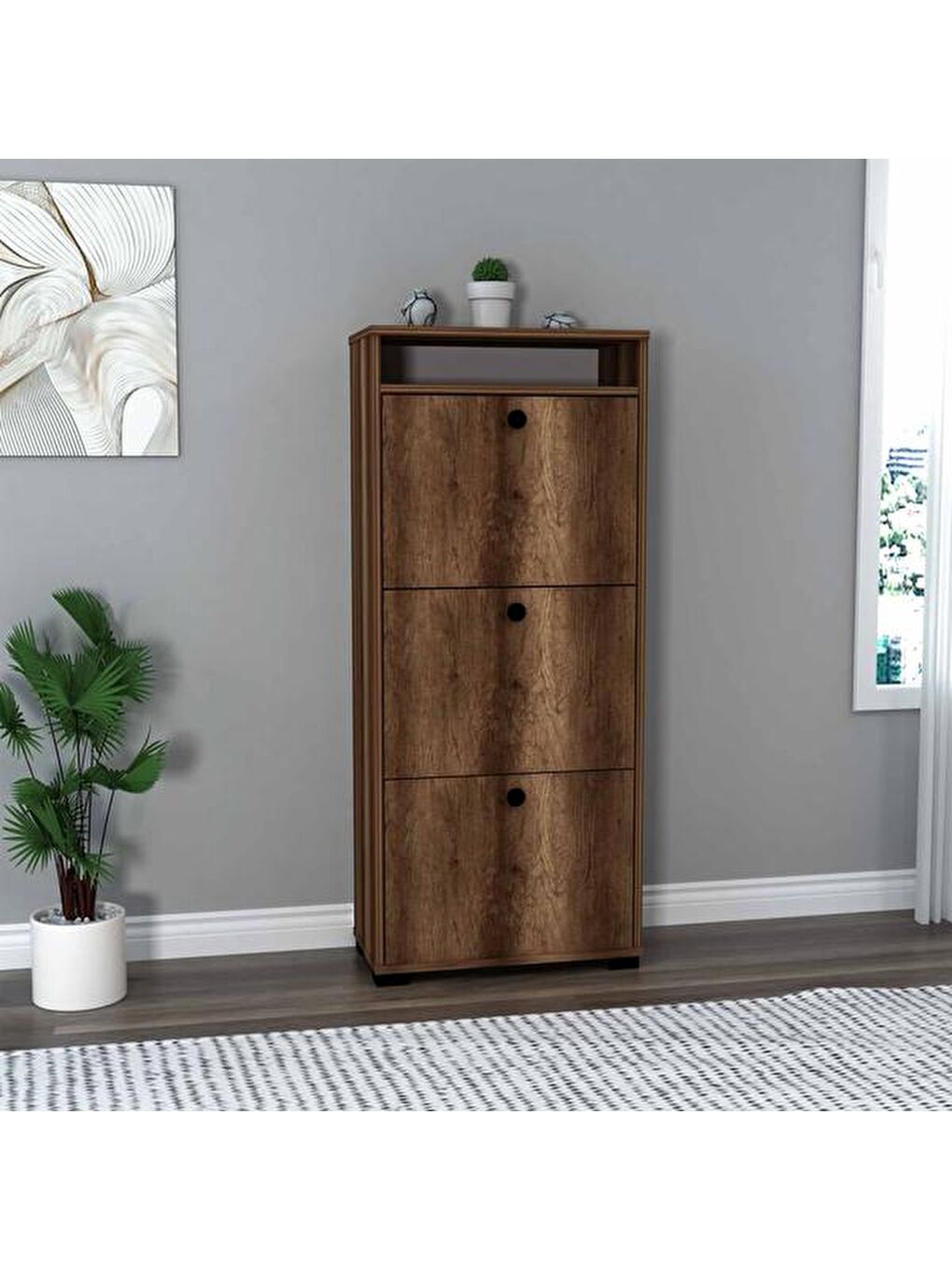 Kahverengi Rina Raflı Kapak Ayakkabılık - Barok Ceviz-3