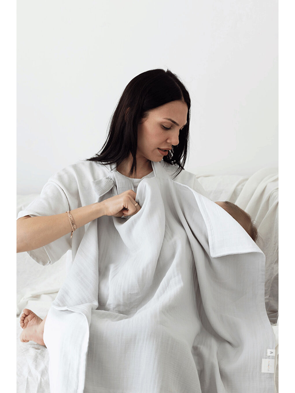 Colors of Joy Organik Pamuk Müslin 4 Katlı Emzirme Örtüsü Gri