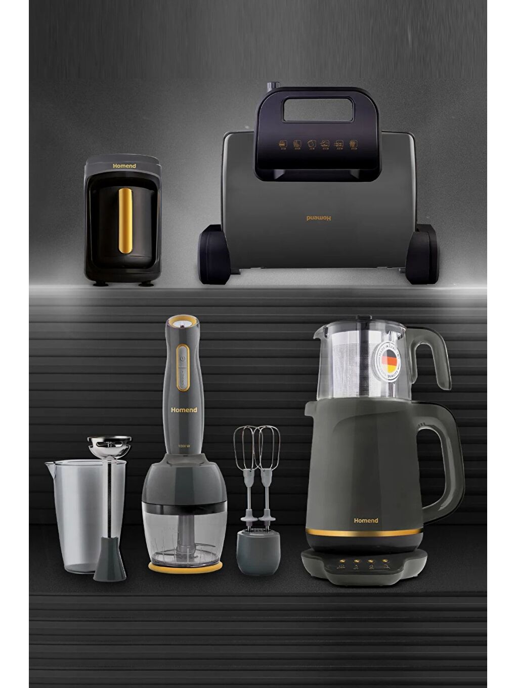 Gold 4'lü Elektrikli Çeyiz Seti Tost, Kahve, Çay Makinesi ve Blender Seti Antrasit-1
