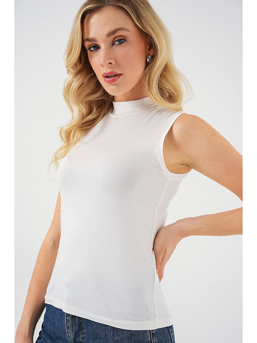 Kadın Kolsuz Body 4348 - Ekru-3