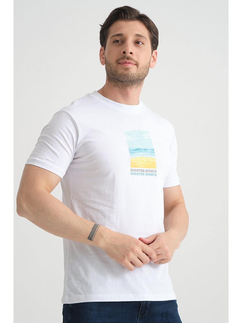 Beyaz Erkek T-Shirt %100 Pamuk Minimalist Tasarım Regular Kalıp Baskılı-5