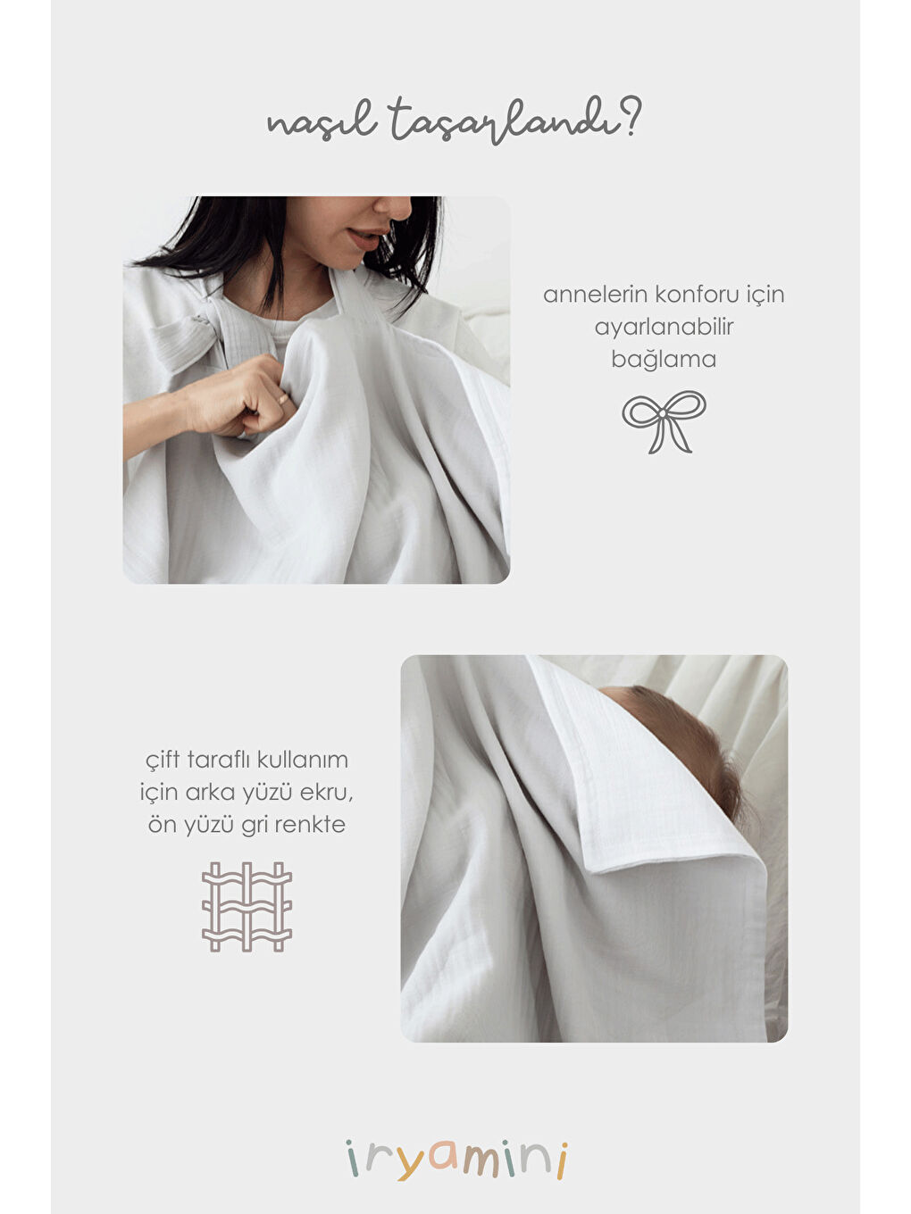 Colors of Joy Organik Pamuk Müslin 4 Katlı Emzirme Örtüsü Gri-2