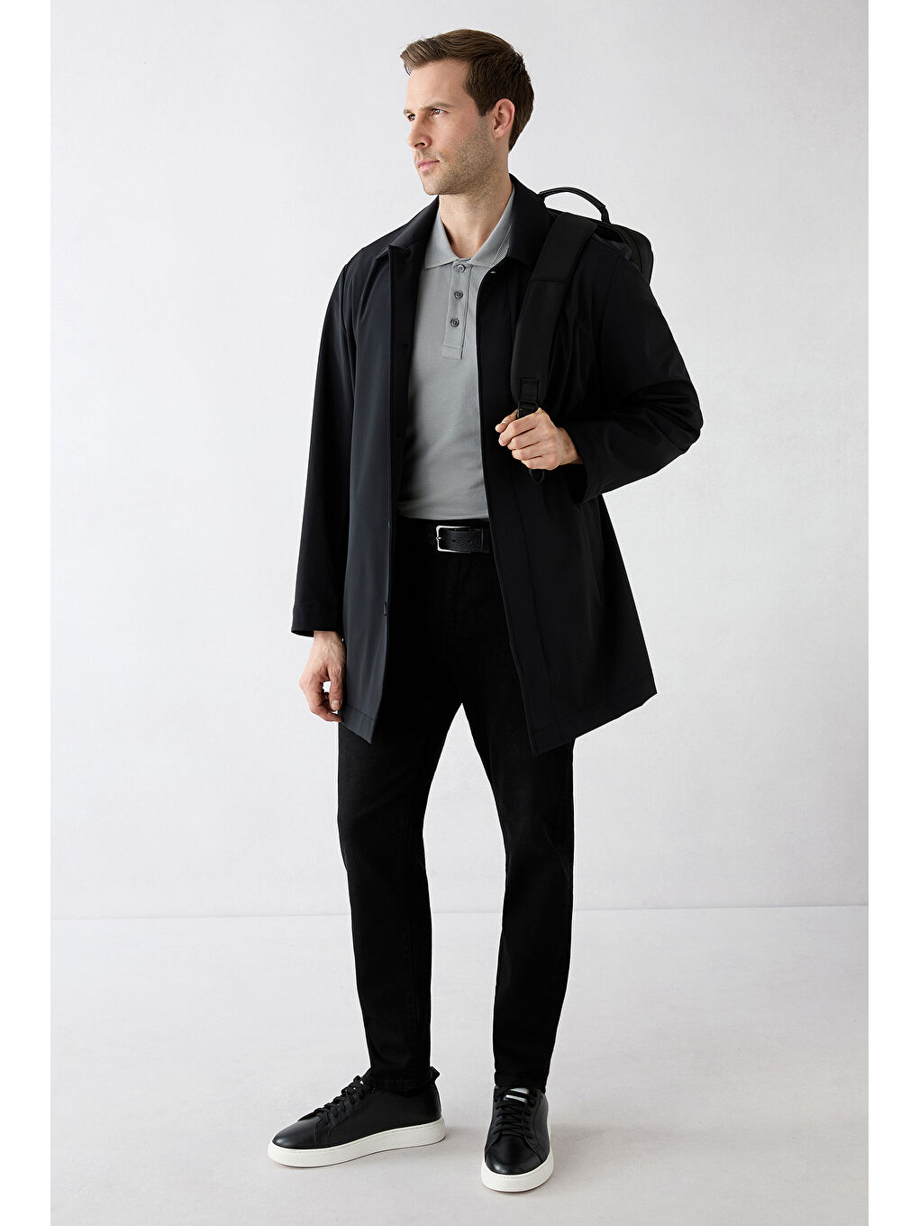 Siyah Fermuar Cepli Düğmeli Klasik Pardösü & Trençkot-6