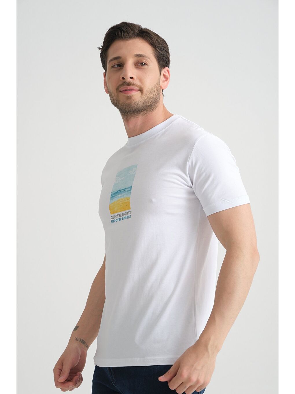 Beyaz Erkek T-Shirt %100 Pamuk Minimalist Tasarım Regular Kalıp Baskılı-7
