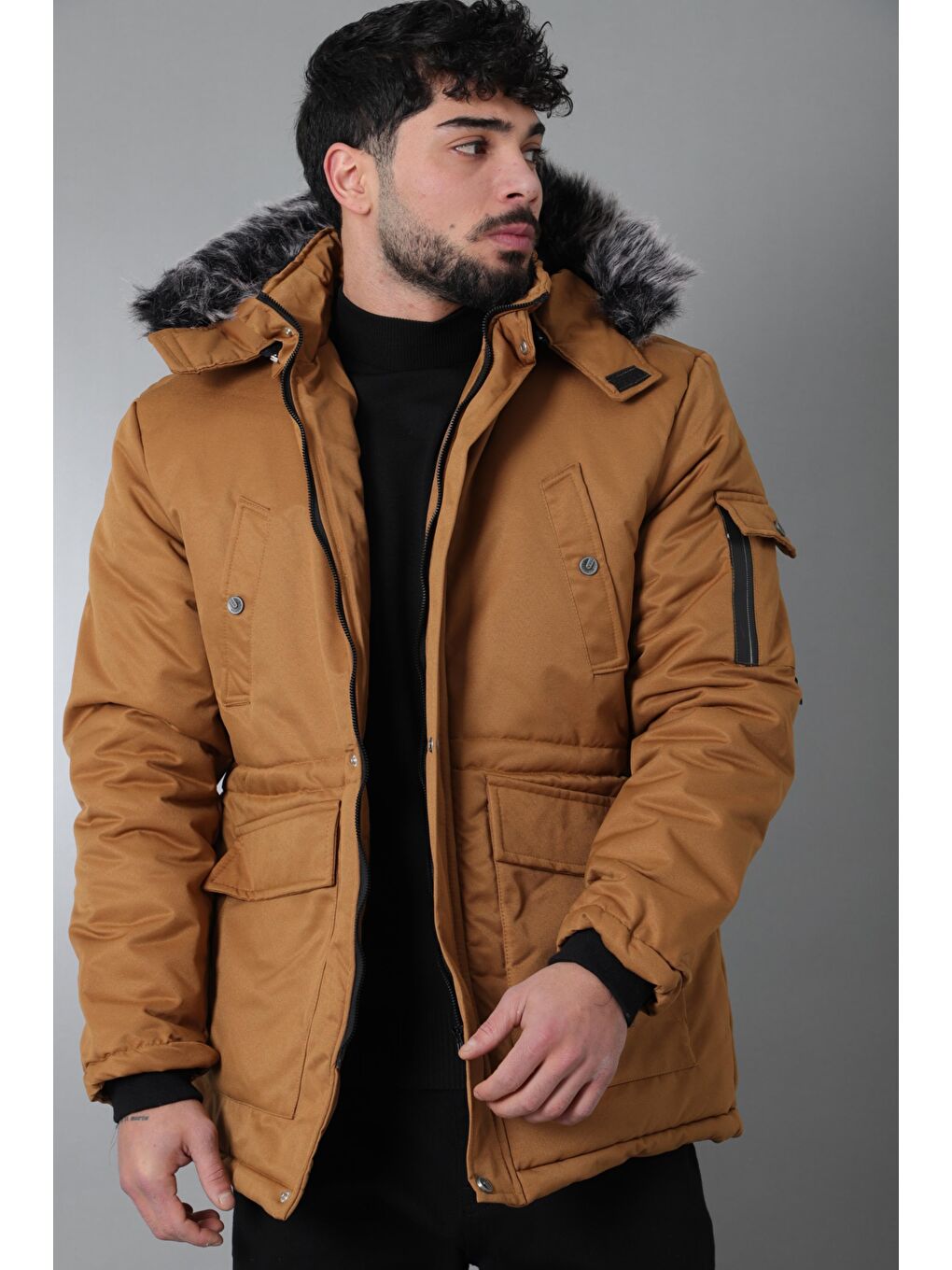 Kahverengi Stil Kombin İçi Kürklü Kaban/Mont BL 1506