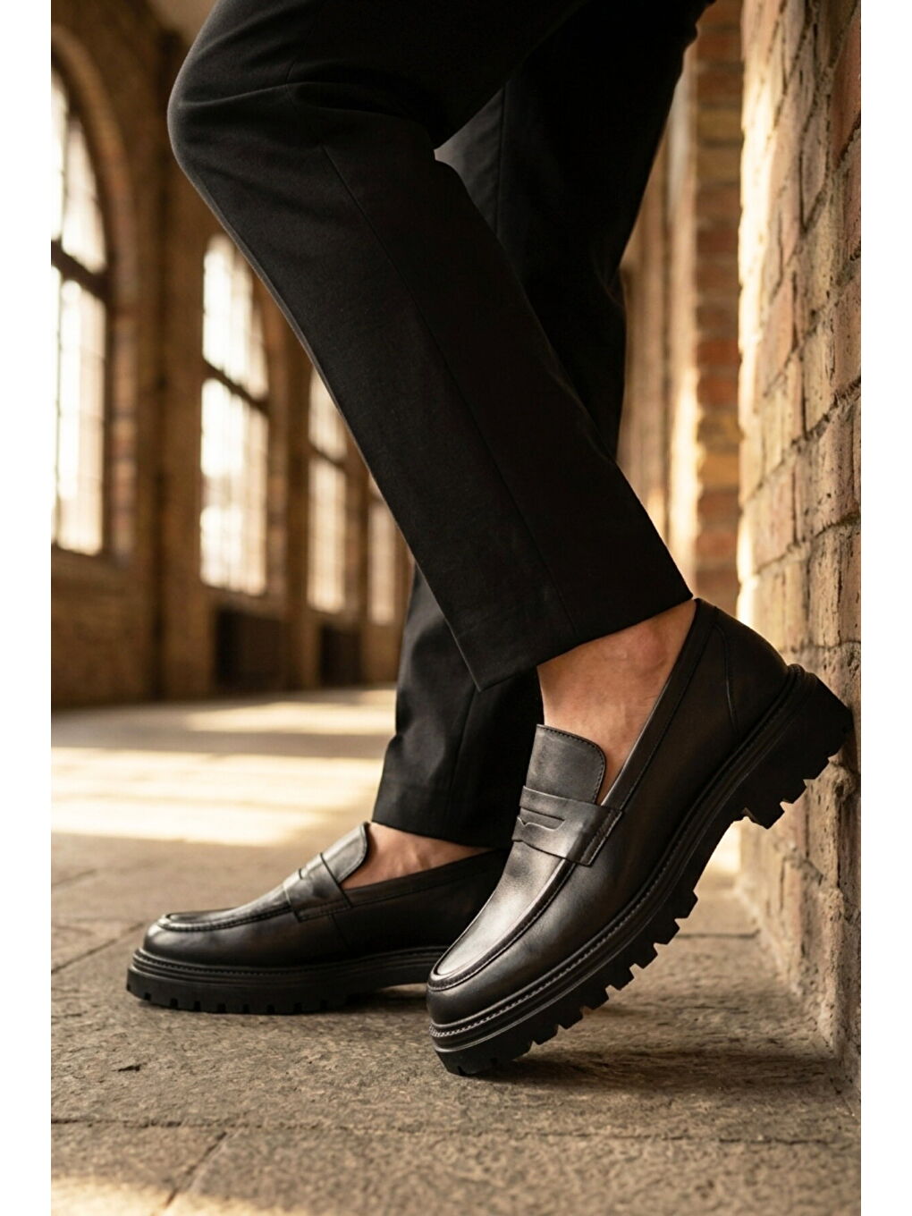 Siyah Hakiki Deri Erkek Casual Ayakkabı 2238 M-2