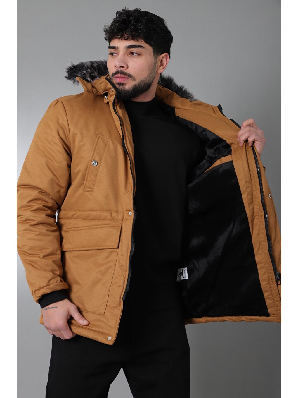 Kahverengi Stil Kombin İçi Kürklü Kaban/Mont BL 1506-1