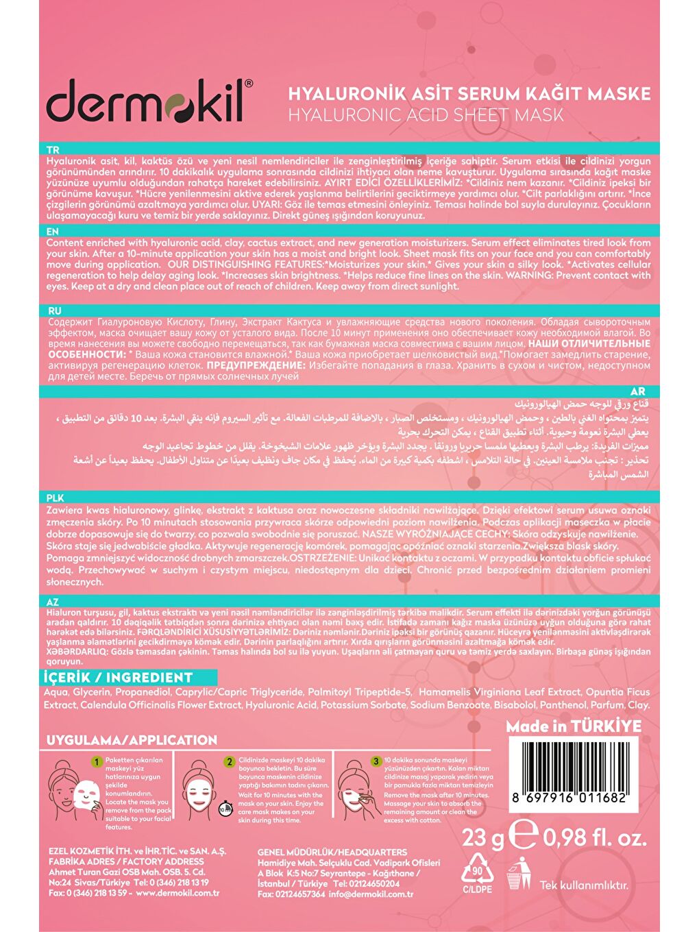 Hyaluronik Asit Kağıt Yüz Maskesi x 5 Adet-3