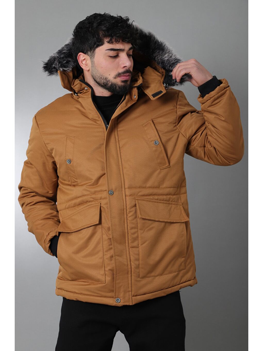 Kahverengi Stil Kombin İçi Kürklü Kaban/Mont BL 1506-5