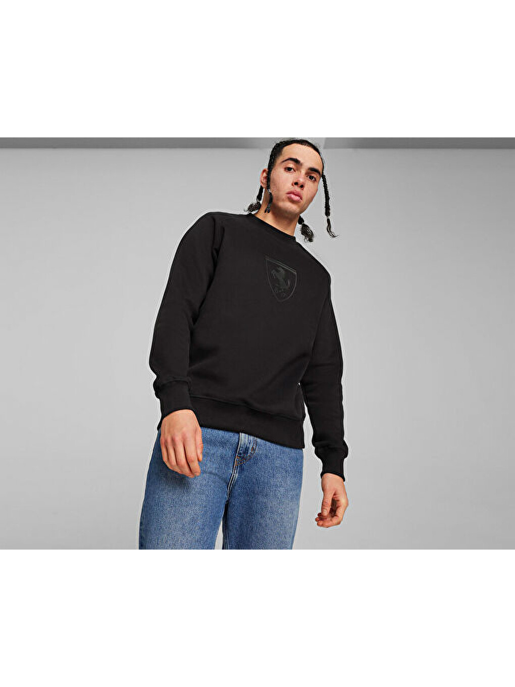 Ferrari Race Big Shield Crew Erkek Günlük Sweatshirt 62380201 Siyah-2