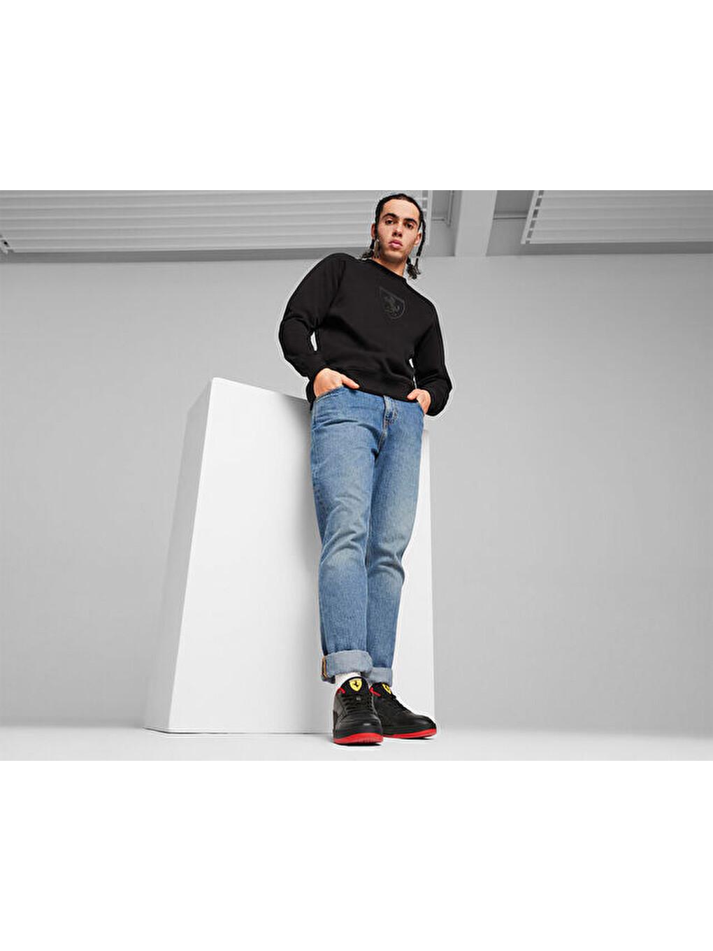 Ferrari Race Big Shield Crew Erkek Günlük Sweatshirt 62380201 Siyah-4