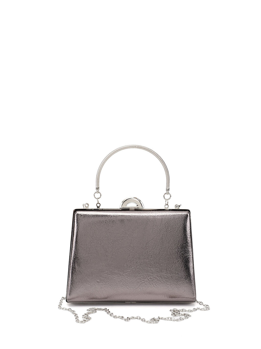 Gri Kadın GÜMÜŞ Uzun Zincirli El Ve Omuz Askılı Abiye Çanta